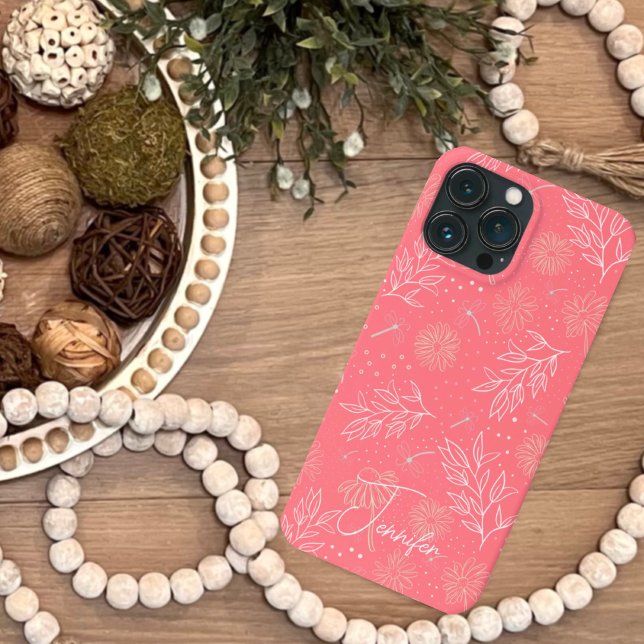 Pink Botanical Floral Modern Floral Girl Name Case-Mate iPhone Hülle (Von Creator hochgeladen)