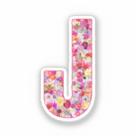 Pink Botanical Monogram Floral Letter J Initial Aufkleber