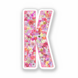 Pink Botanical Monogram Floral Letter K Initial Aufkleber