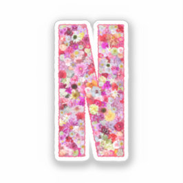 Pink Botanical Monogram Floral Letter N Initial Aufkleber