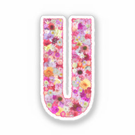 Pink Botanical Monogram Floral Letter U Initial Aufkleber