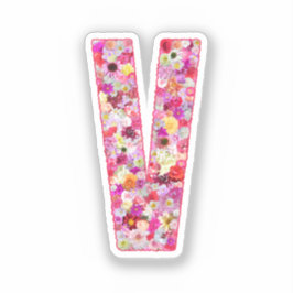 Pink Botanical Monogram Floral Letter V Initial Aufkleber