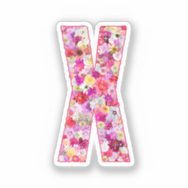 Pink Botanical Monogram Floral Letter X Initial Aufkleber