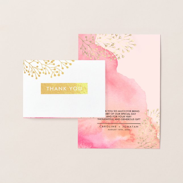 Pink Botanical Watercolor Wedding Danke Folienkarte (Anzeige)