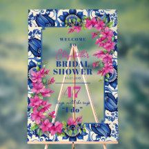 Pink Bougainvillea Blue Tile Brautparty Empfang