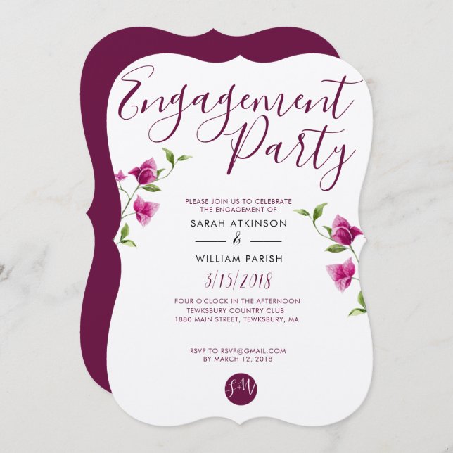 Pink Bougainvillea Blume Verlobung Einladung (Vorne/Hinten)
