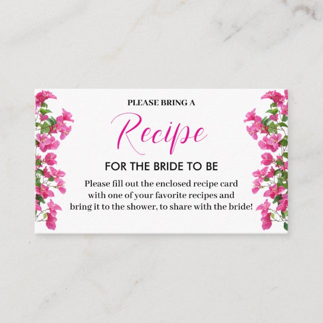 Pink Bougainvillea Floral Bridal Recipe Card Begleitkarte (Vorderseite)