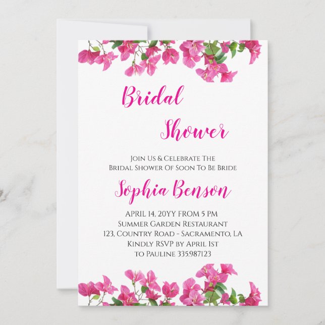 Pink Bougainvillea Floral Bridal Shower Invitation Einladung (Vorderseite)