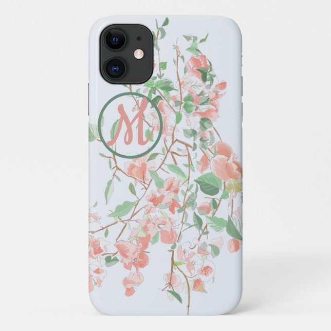 Pink Bougainvillea Floral Monogram Wasserfarbe Case-Mate iPhone Hülle (Rückseite)