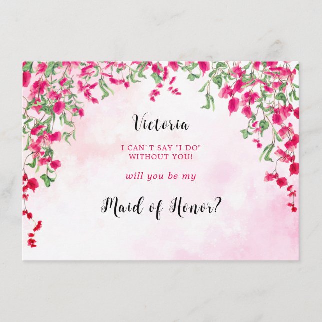 Pink Bougainvillea Tropical Forest Bridesmaid Card Menükarte (Vorderseite)
