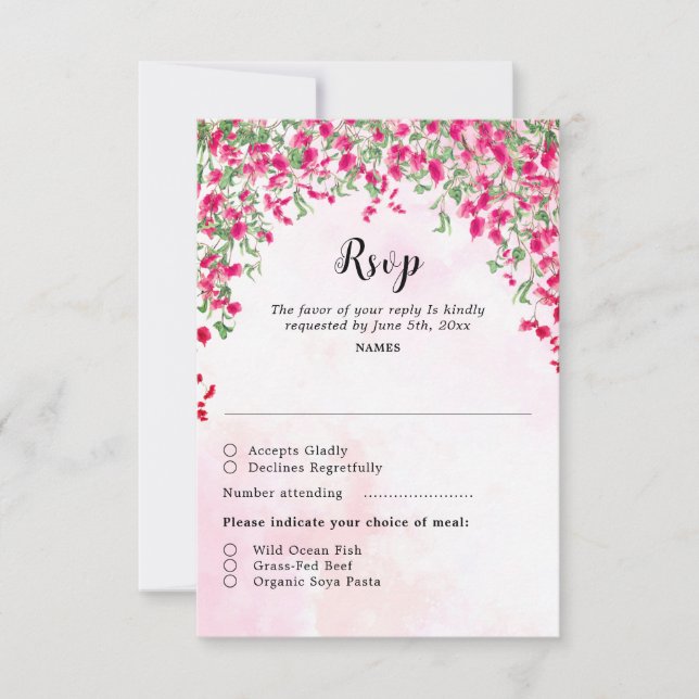 Pink Bougainvillea Tropical Forest Polterabend RSVP Karte (Vorderseite)