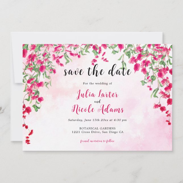 Pink Bougainvillea Tropical Forest Polterabend Save The Date (Vorderseite)