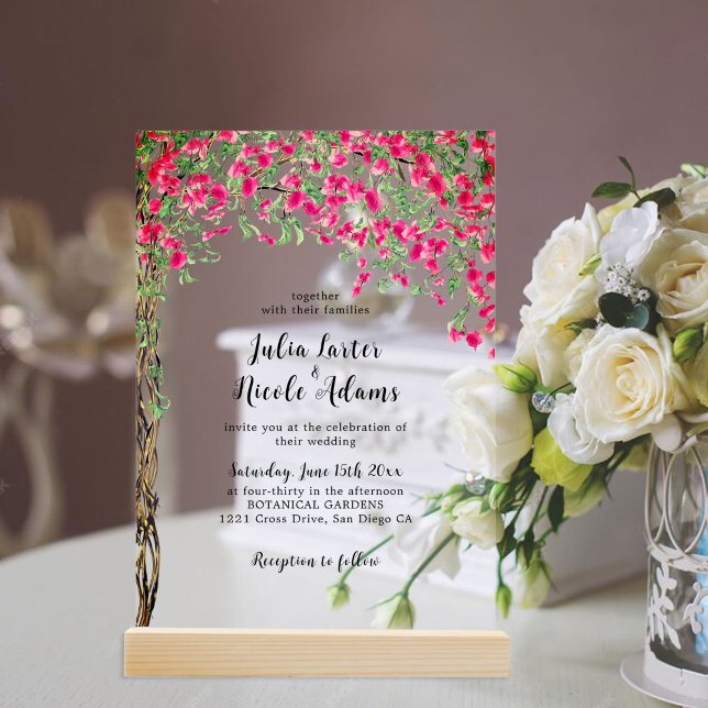 Pink Bougainvillea Tropical Forest Wedding Acryleinladungen (Von Creator hochgeladen)