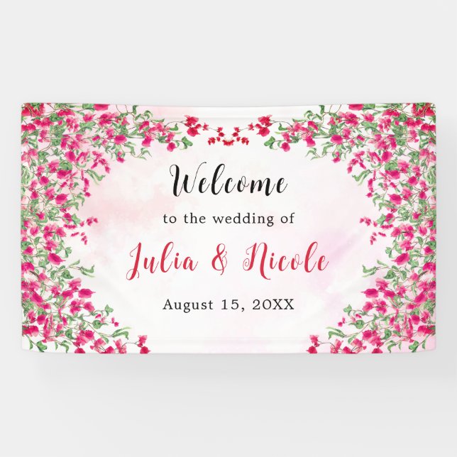 Pink Bougainvillea Tropical Forest Wedding Banner (Horizontal)