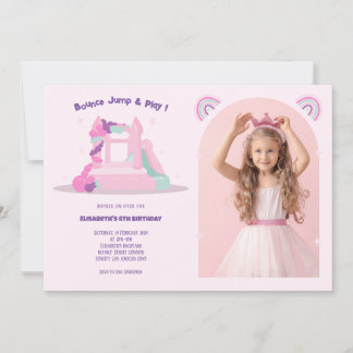 Pink Bounce House Burg Geburtstag Foto Einladung