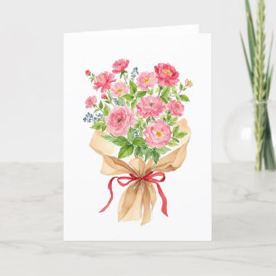 Pink Bouquet Aquarelltongeschirr Feiertagskarte