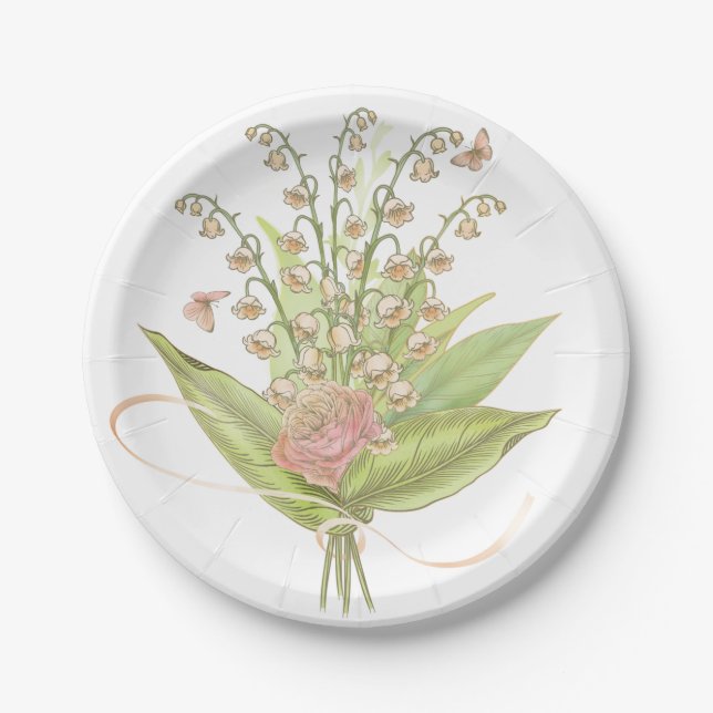 Pink Bouquet Blume Papierplatte Pappteller (Vorderseite)