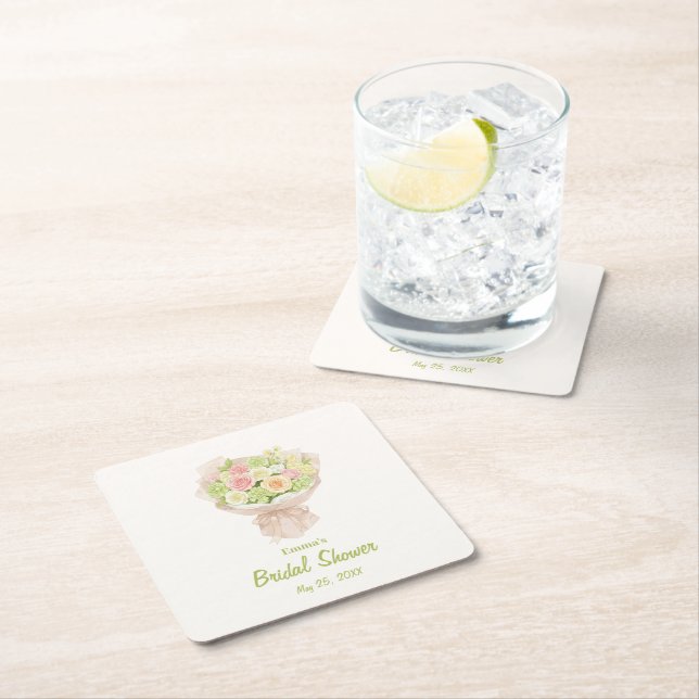 pink bouquet Bridal Shower Rechteckiger Pappuntersetzer (Vor Ort)