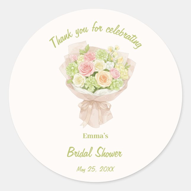 pink bouquet Bridal Shower Runder Aufkleber (Vorderseite)