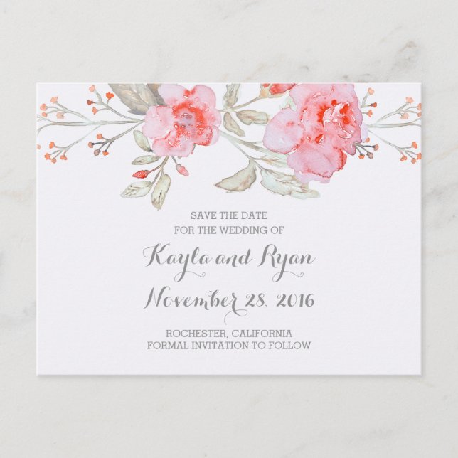 Pink Bouquet Floral Wasserfarbe Save the Date Ankündigungspostkarte (Vorderseite)