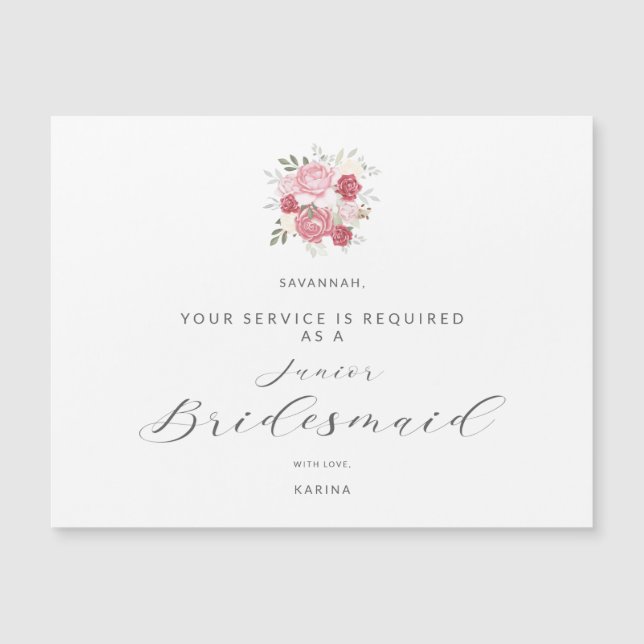 Pink Bouquet Will You Be My Junior Bridesmaid Magnetkarte (Vorderseite)
