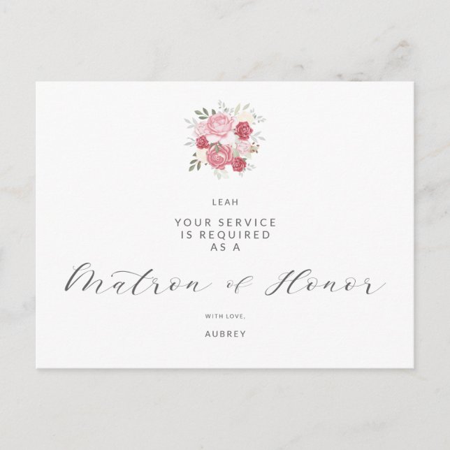 Pink Bouquet Will You Be My Matron Honor Proposal  Postkarte (Vorderseite)