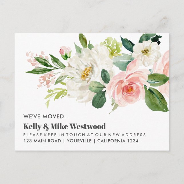 Pink Bouquet Wir haben neue Adresse New House vers Postkarte (Vorderseite)