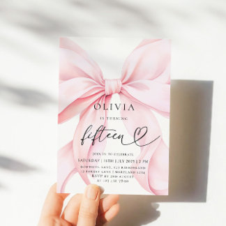 Pink Bow 15th Birthday Party Einladung