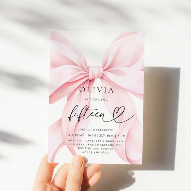 Pink Bow 15th Birthday Party Einladung (Von Creator hochgeladen)