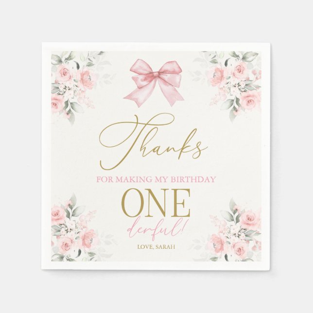 Pink Bow 1. Geburtstag Girl Napkins Serviette (Vorderseite)
