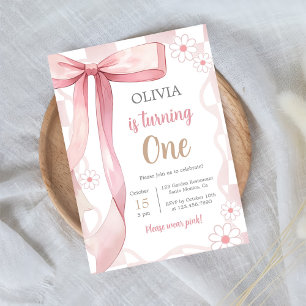 Pink Bow 1. Geburtstagskarte Einladung