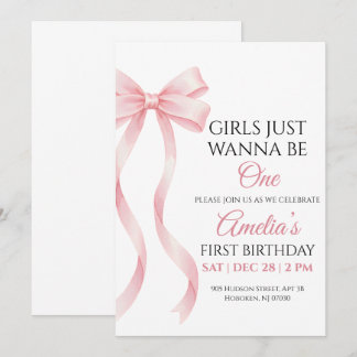 Pink Bow 1st Birthday Invitation for Baby Girl Einladung