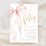 Pink Bow 40th Birthday Invitation Einladung<br><div class="desc">Pink Bow 40th birthday invitation. Modern feminine design in blush pink and gold. Features trendy watercolor coquette bow,  and heart script font "fifty". Perfect for an elegant style women's bday celebration. Personalize with your own details. Printed Zazzle invitations or instant download digital printable template.</div>
