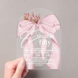Pink Bow 50th Birthday Party  Acryleinladungen<br><div class="desc">Birthday party invitation elegant cute dusty pink watercolor bow with  cute gold pink crown modern  birthday invitation template. Elegant stylish birthday invitation is full of fun and cute design elements.</div>