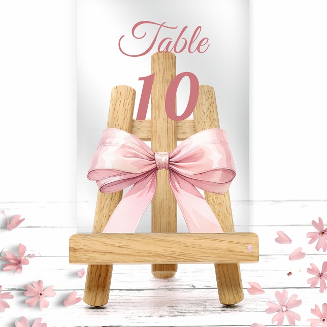 Pink bow acrylic table number sign acryleinladungen (Von Creator hochgeladen)