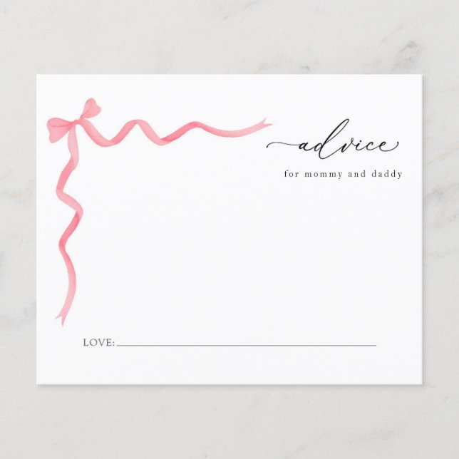 Pink Bow Advice for Mommy and Daddy Baby Card (Vorderseite)