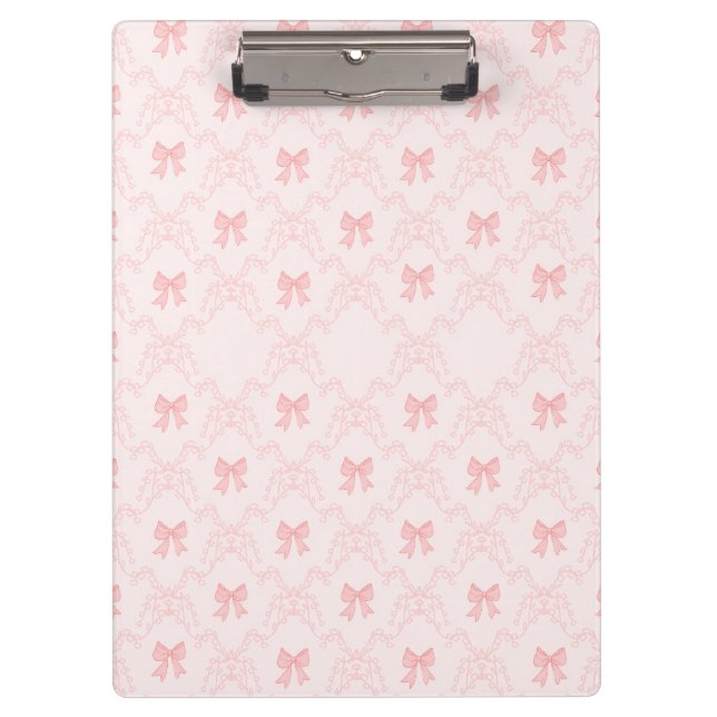 Pink Bow Aesthetic Notebook – Cute & Feminine Jour Klemmbrett (Vorderseite)