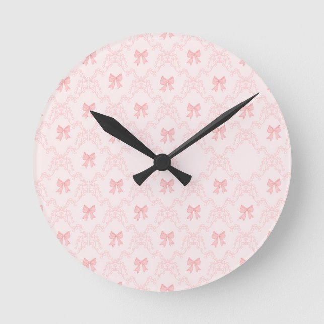 Pink Bow Aesthetic Notebook – Cute & Feminine Jour Runde Wanduhr (Vorderseite)