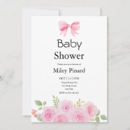 Pink Bow and Floral Baby Shower Invitation Einladung