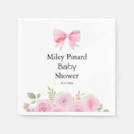 Pink Bow and Floral Baby Shower Serviette