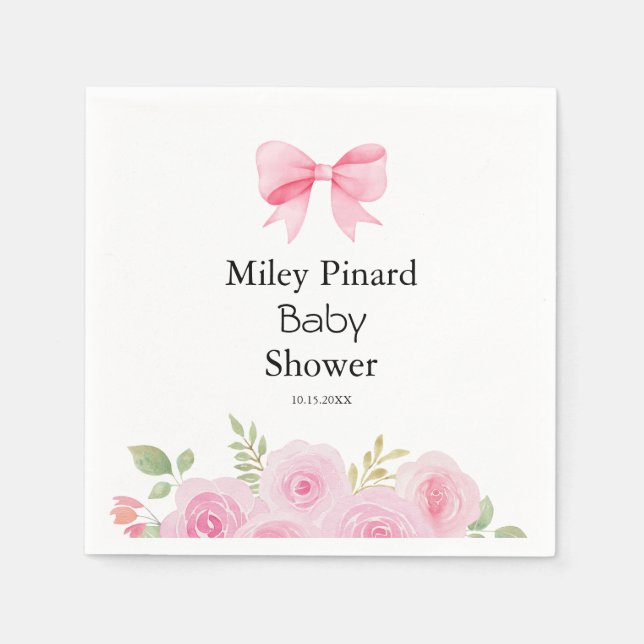 Pink Bow and Floral Baby Shower Serviette (Vorderseite)