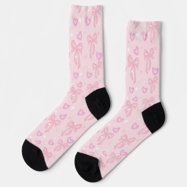 Pink Bow and Heart Socks Socken (Linkes Detail)