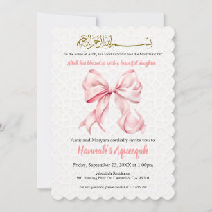Pink Bow Aqeeqah Scalloped Einladung