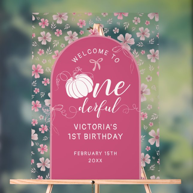 PINK BOW & ARCH FALL PUMPKIN FLOWERS BIRTHDAY ACRYLSCHILD (Neutral)