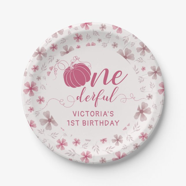 PINK BOW & ARCH FALL PUMPKIN FLOWERS BIRTHDAY PAPPTELLER (Vorderseite)