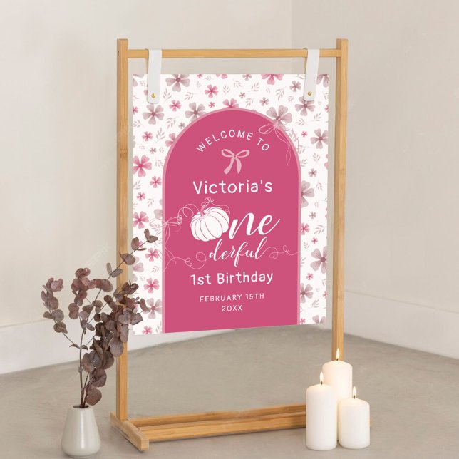 PINK BOW & ARCH FALL PUMPKIN FLOWERS BIRTHDAY POSTER (Von Creator hochgeladen)