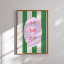 Pink Bow auf Green Strip Muster Wand Drucken