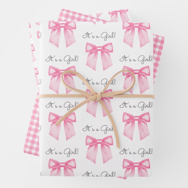 Pink Bow Baby Duschabziehpapier Geschenkpapier Set (Beispiel)