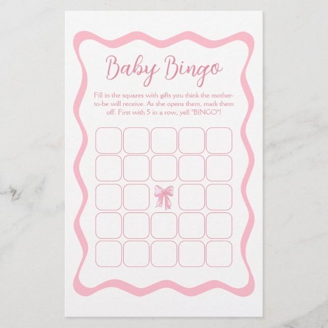 Pink Bow Baby Dusche Baby Bingo Spiel (Vorderseite)