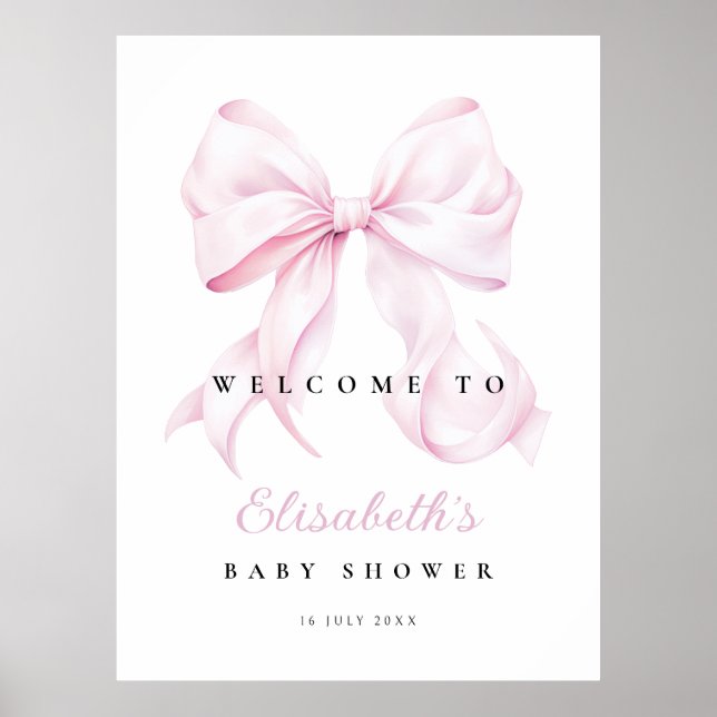 Pink Bow Baby Dusche Begrüßungszeichen Poster (Vorne)